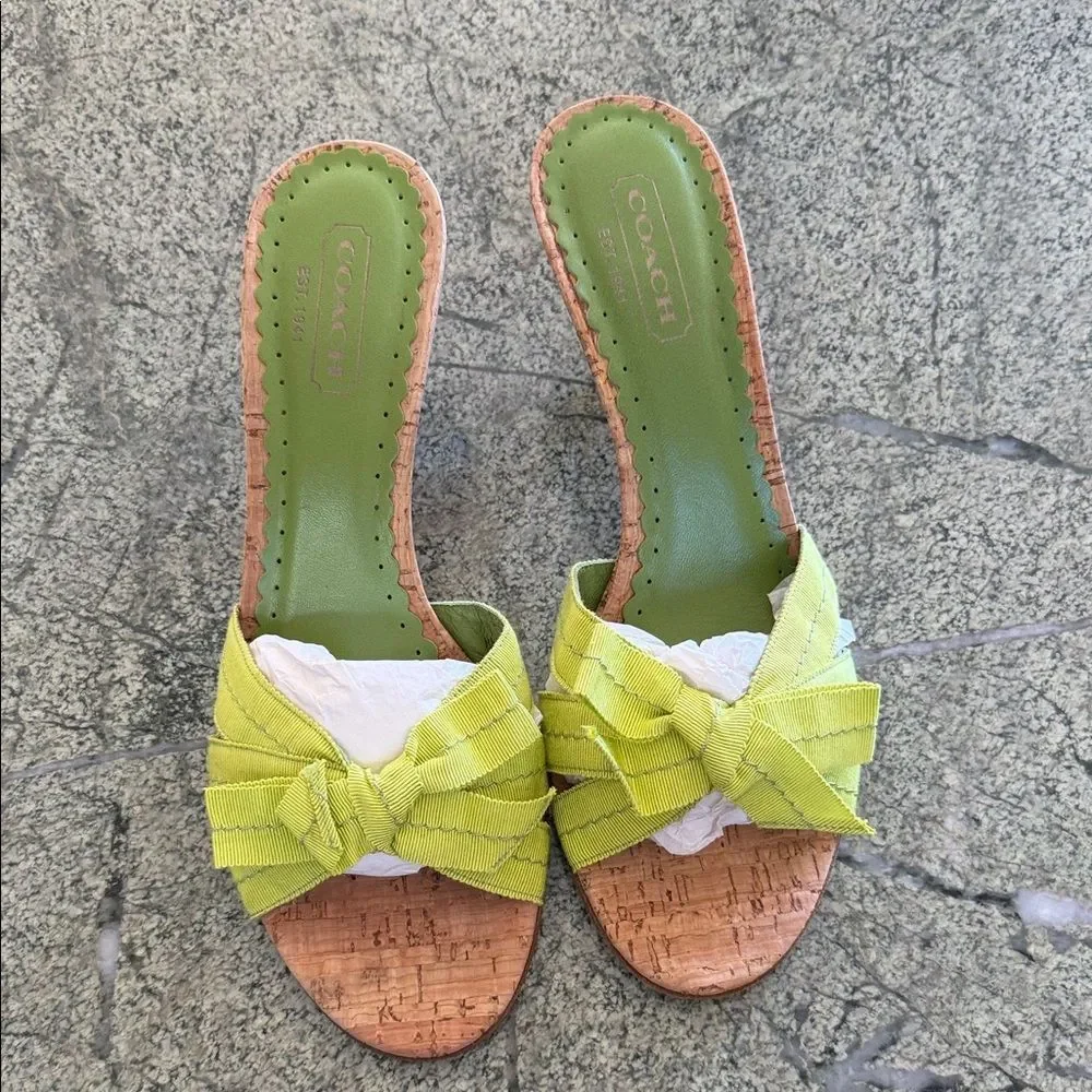 Coach Women's Bright Green Cork Heels - Picture 2 of 6